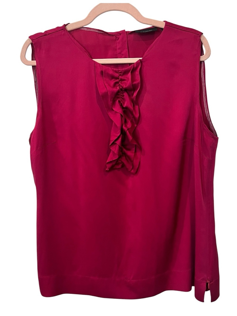 Semantiks Silk Ruffle Sleeveless Top Size XL Magenta Pink Front Ruffle  EUC